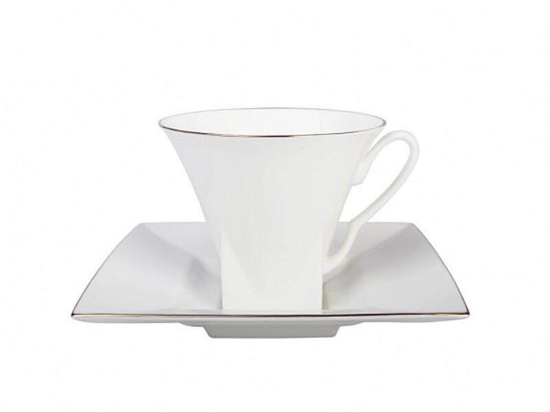 Чашка с блюдцем чайная Золотая лента формы Петрополь, 250 мл