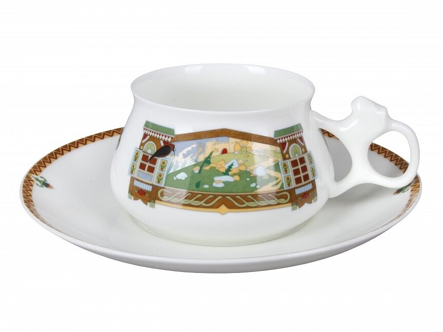 Чашка с блюдцем чайная "Сказочный пейзаж" формы Билибина, 180 мл