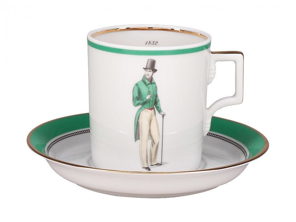 Подарочный набор чайный форма Гербовая рисунок Modes de Paris Денди (зеленый), 220 мл