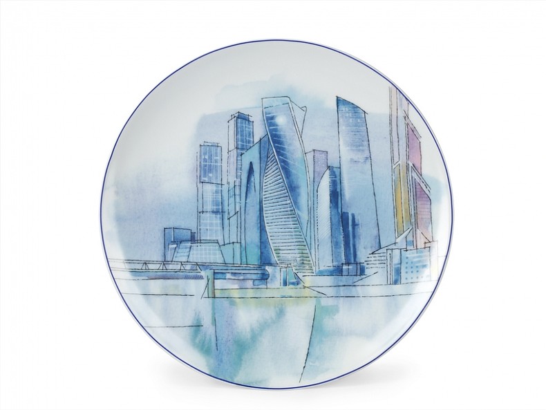Декоративная тарелка Эллипс с рисунком Москва-Сити