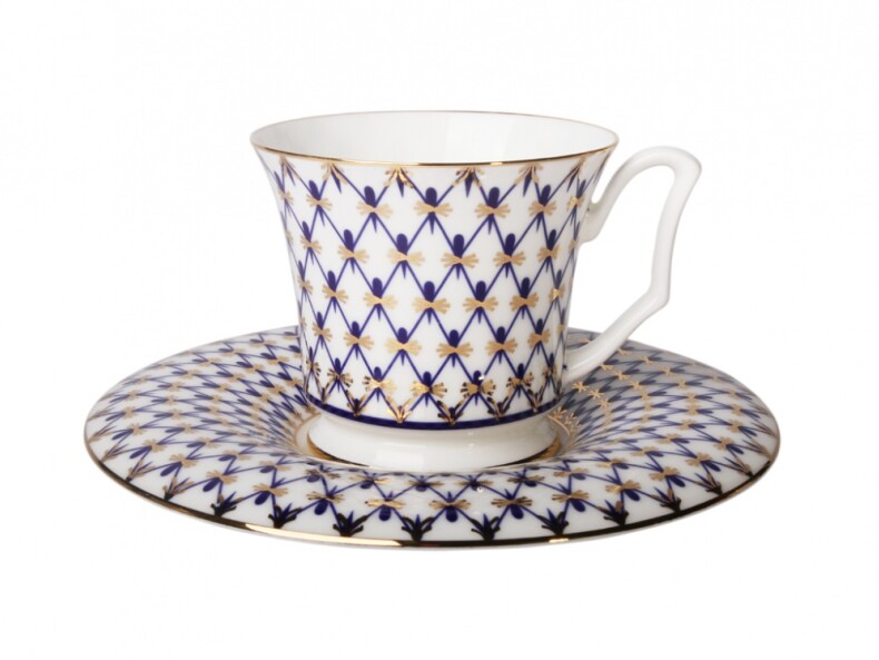 Чашка с блюдцем чайная формы Юлия "Кобальтовая сетка"