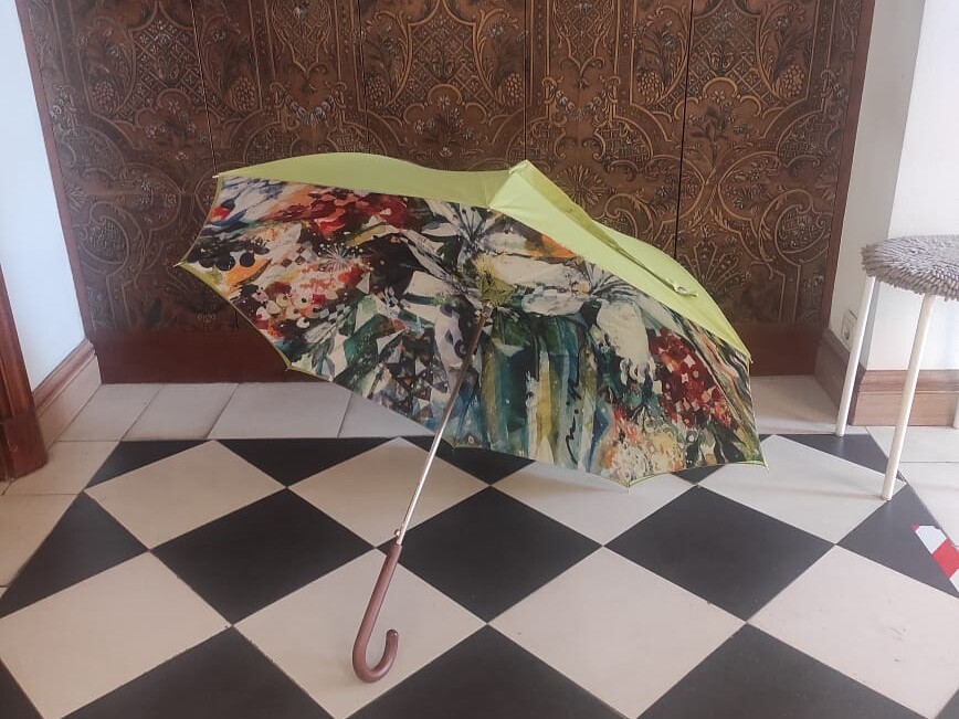 Зонт-трость от Миши Ленна "Весенний букет" - зелено-желтый купол