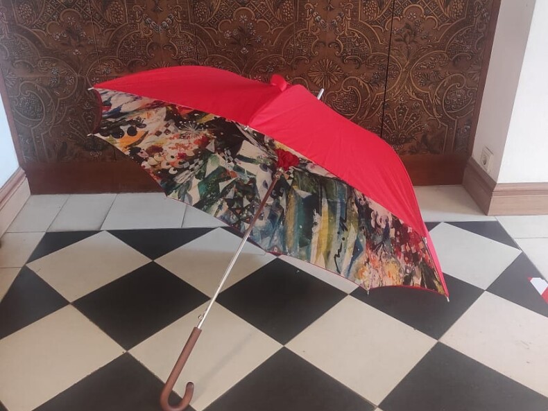 Зонт-трость "Весенний букет" - красный купол