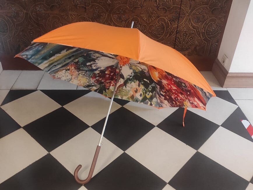Зонт-трость "Весенний букет" - оранжевый купол