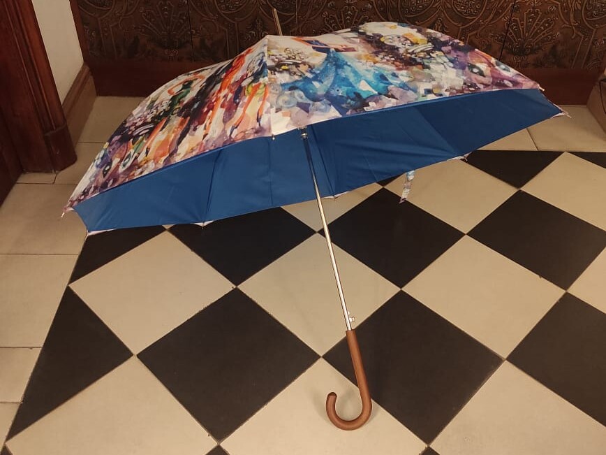 Зонт - трость рисунок Люксембургский Сад в чехле - синий внутренний купол