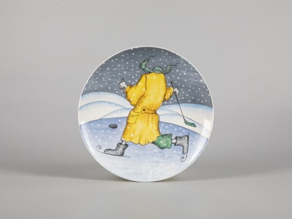 Подарочный набор - тарелка декоративная 195 мм, форма "Эллипс", рисунок "Зима. Хоккей"