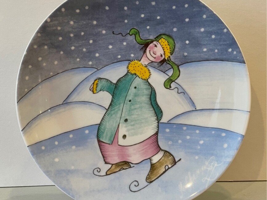Подарочный набор - тарелка декоративная 195 мм, форма "Эллипс", рисунок "Зима. Мальчик"